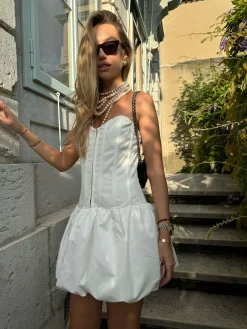 Glamorous Dresses|Day Dresses|White Corset Mini-Dress -