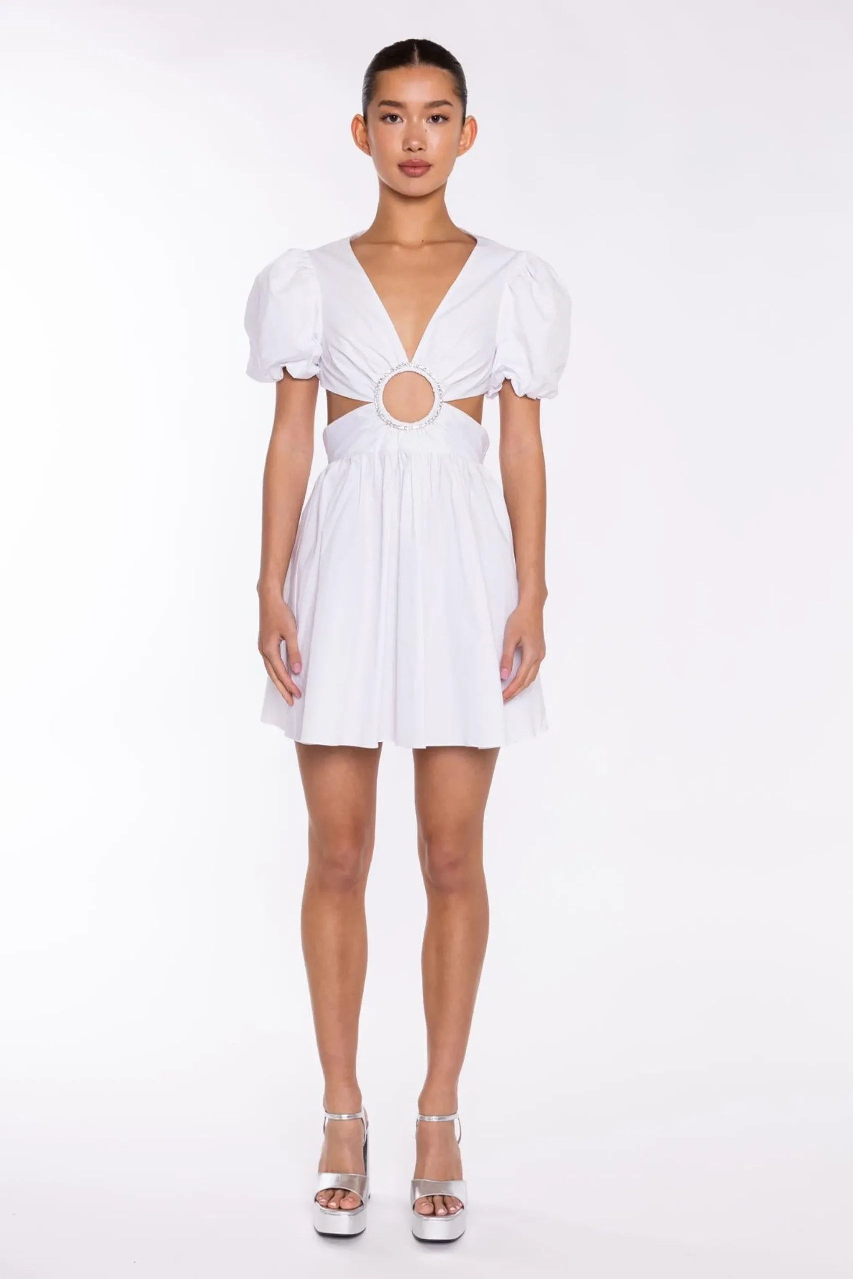 Glamorous Go To Partywear|Day Dresses|White Cut-Out Mini-Dress -