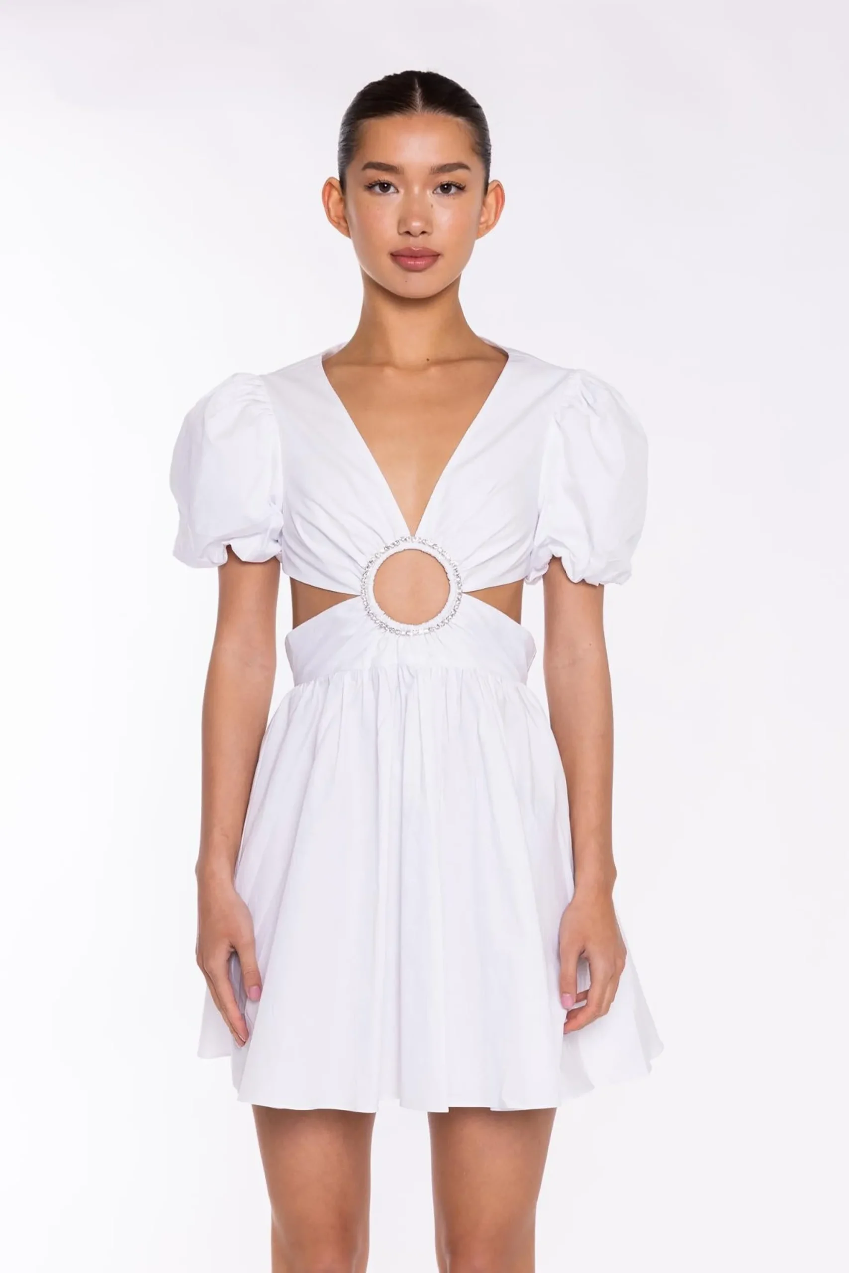 Glamorous Go To Partywear|Day Dresses|White Cut-Out Mini-Dress -