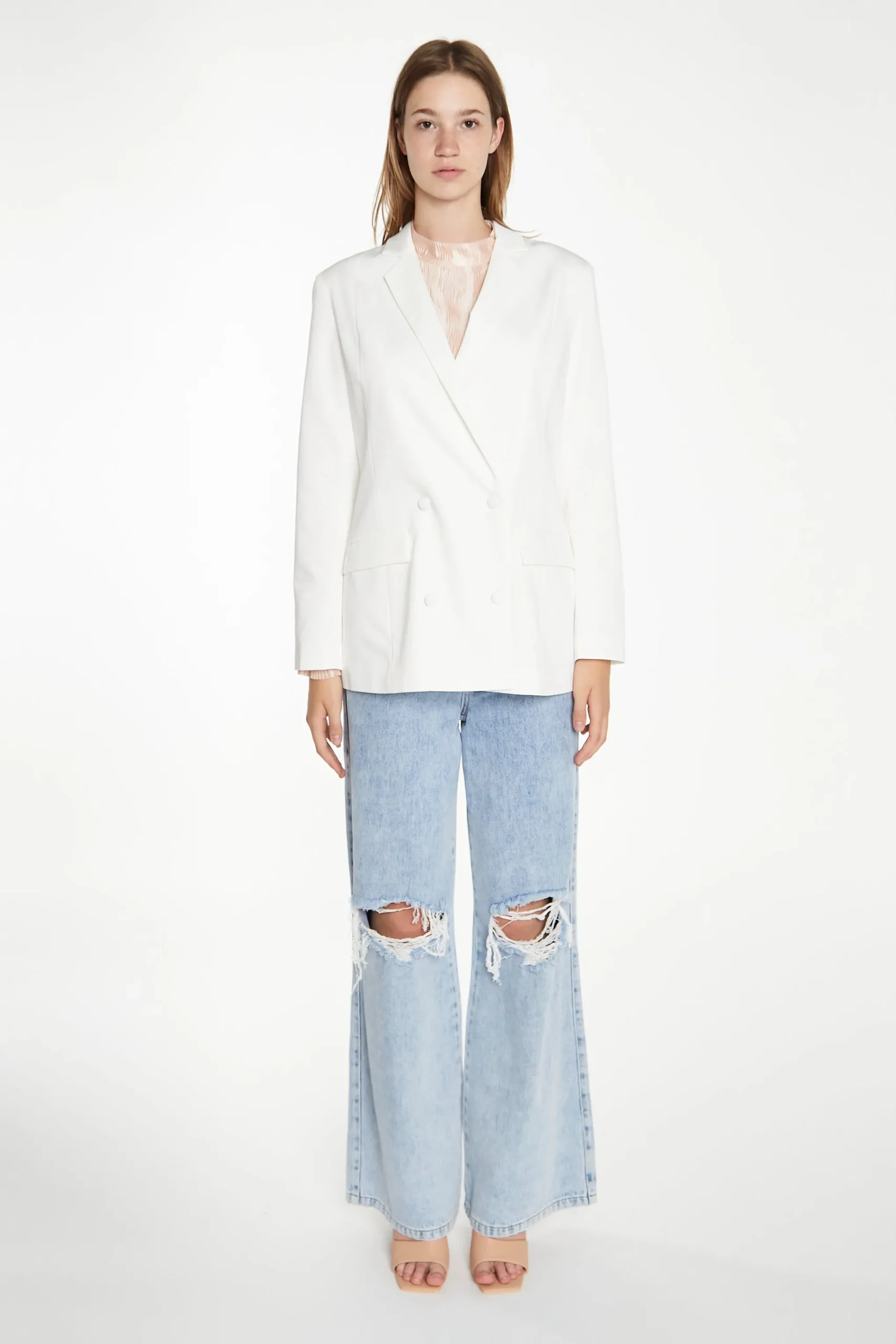 Glamorous Best Dressed Guest|Go To Partywear|White Double-Breasted Blazer -