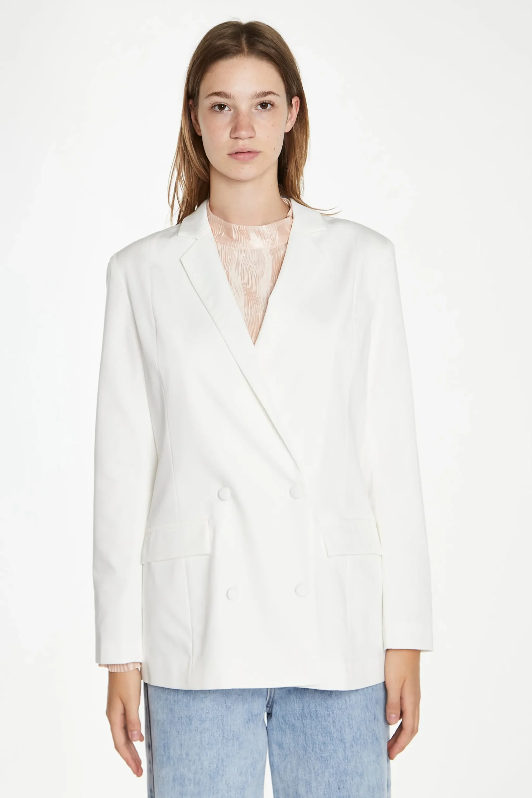 Glamorous Best Dressed Guest|Go To Partywear|White Double-Breasted Blazer -