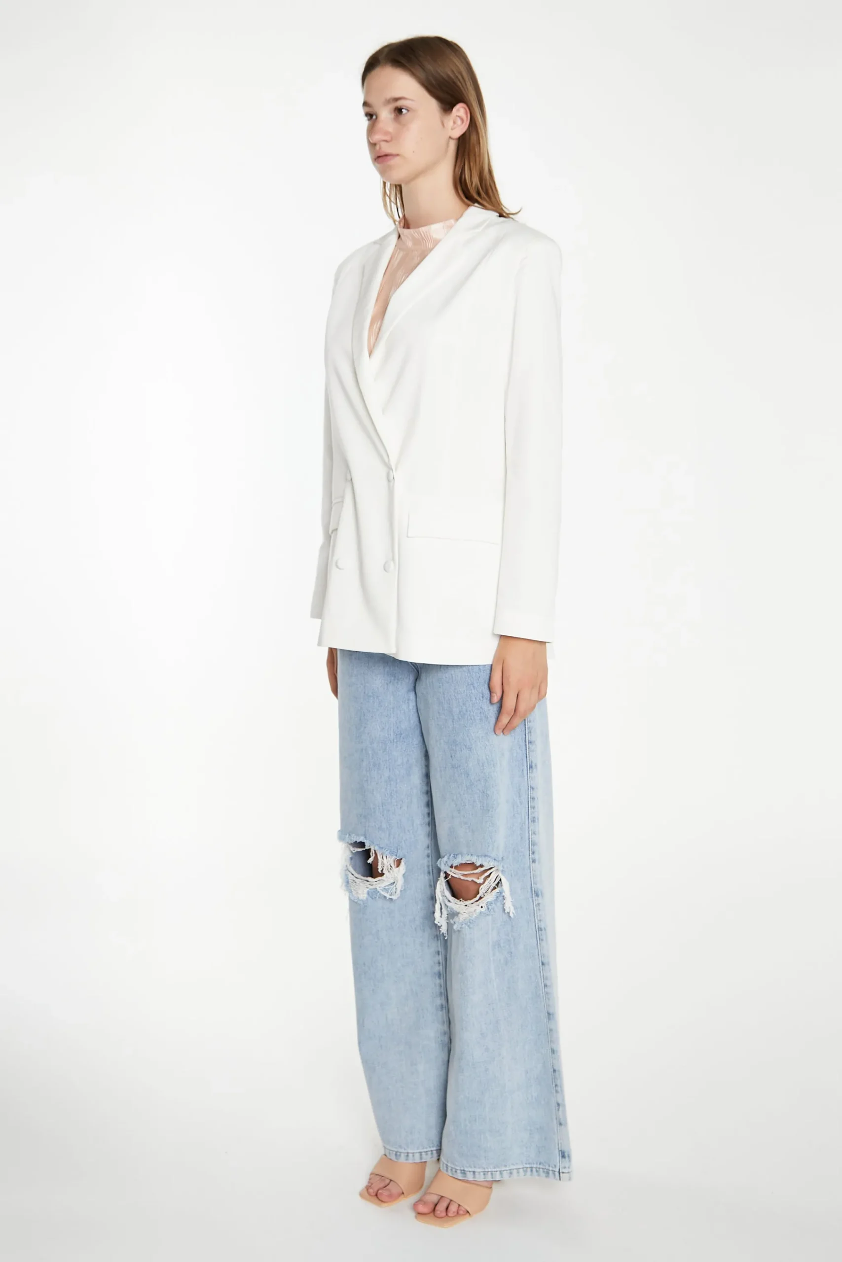 Glamorous Best Dressed Guest|Go To Partywear|White Double-Breasted Blazer -