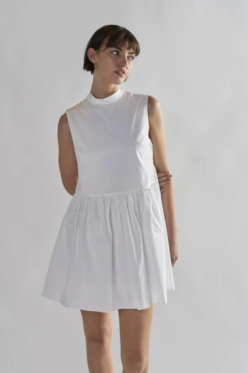 Glamorous Day Dresses|Mini Dresses|White High-Neck- Mini-Dresses -