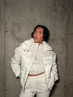 Glamorous Coats|White High-Neck Puffer-Coat -