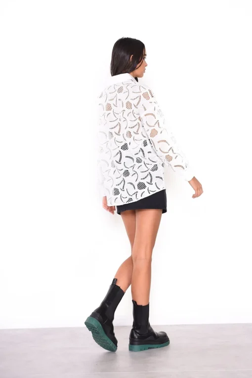 Glamorous Blouses & Shirts|White Long Line Button Detailed Long Sleeve Shirt -