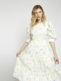 Glamorous Day Dresses|Midi & Midaxi Dresses|White Pastel Broderie Midi Dress -