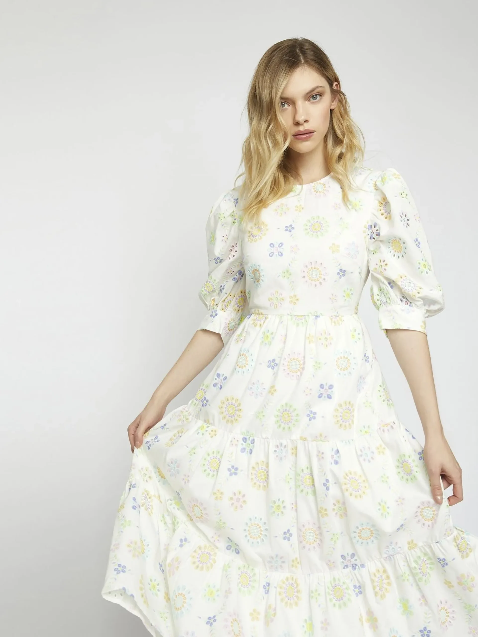 Glamorous Day Dresses|Midi & Midaxi Dresses|White Pastel Broderie Midi Dress -