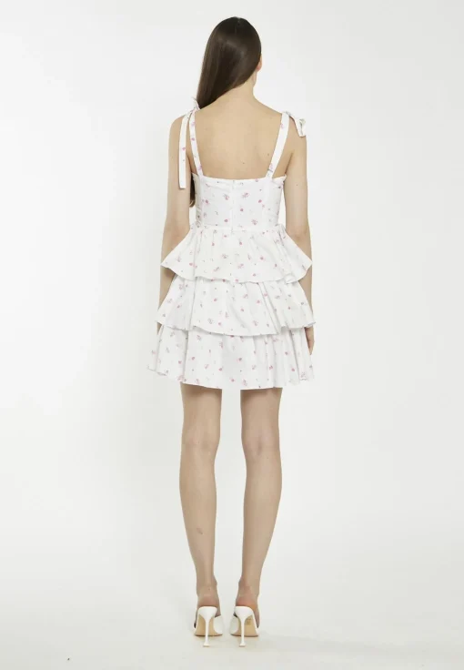 Glamorous Mini Dresses|Mini Dresses|White Pink Floral Tiered Corset Mini-Dress -