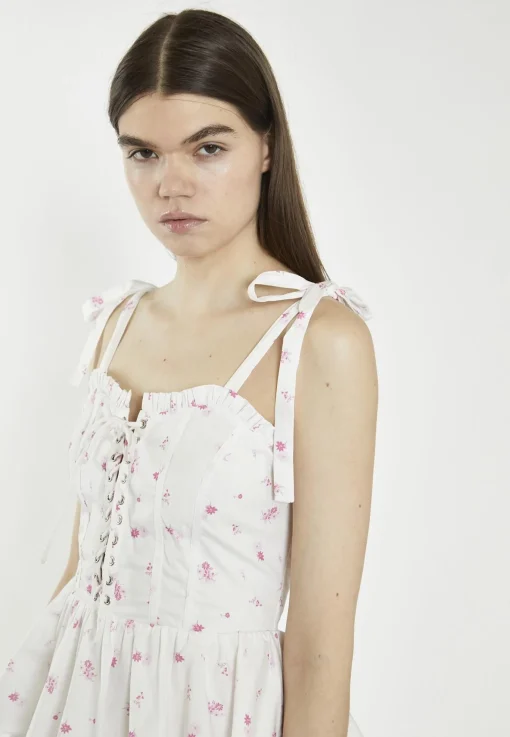 Glamorous Mini Dresses|Mini Dresses|White Pink Floral Tiered Corset Mini-Dress -