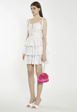 Glamorous Mini Dresses|Mini Dresses|White Pink Floral Tiered Corset Mini-Dress -