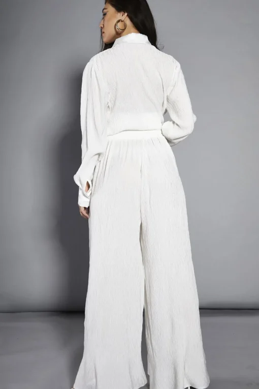 Glamorous Glamorous Studio|Co-ords|White Plisse Wide-Leg-Trousers -