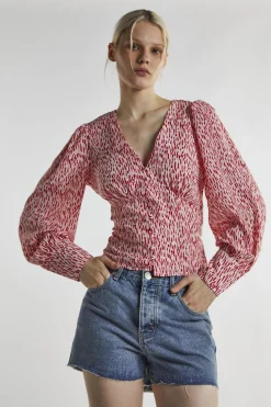 Glamorous Blouses & Shirts|White Red Print Long Sleeve-Top -