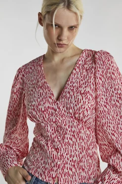 Glamorous Blouses & Shirts|White Red Print Long Sleeve-Top -