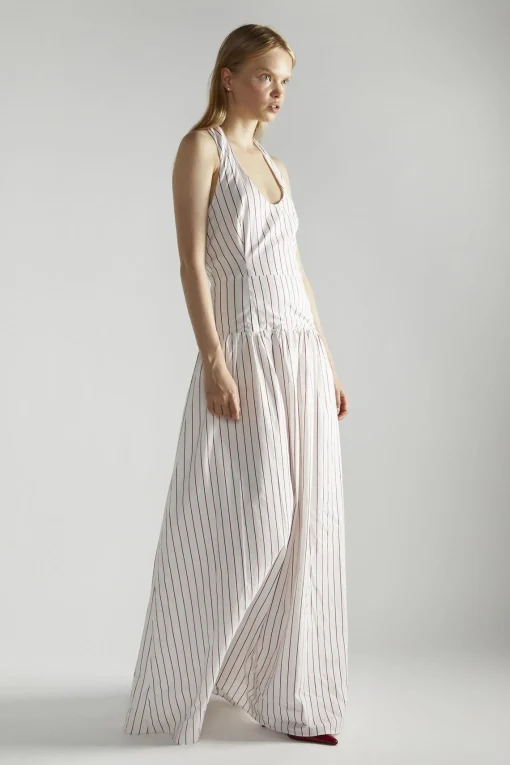 Glamorous Maxi Dresses|Maxi Dresses|White Red Stripe Halter-Neck Maxi-Dress -