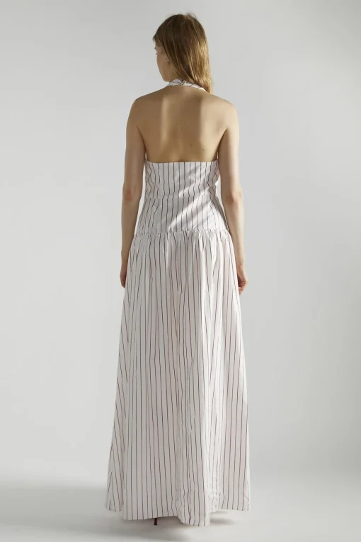 Glamorous Maxi Dresses|Maxi Dresses|White Red Stripe Halter-Neck Maxi-Dress -
