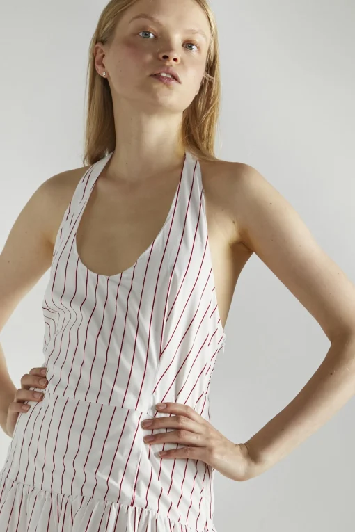 Glamorous Maxi Dresses|Maxi Dresses|White Red Stripe Halter-Neck Maxi-Dress -
