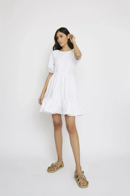 Glamorous Day Dresses|Mini Dresses|White Ruffle Hem Mini-Dress -