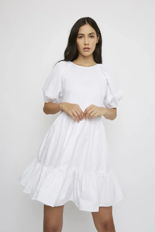 Glamorous Day Dresses|Mini Dresses|White Ruffle Hem Mini-Dress -