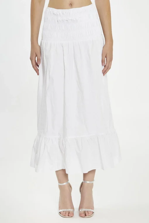 Glamorous Maxi Skirts|White Shirred-Waist Maxi-Skirt -
