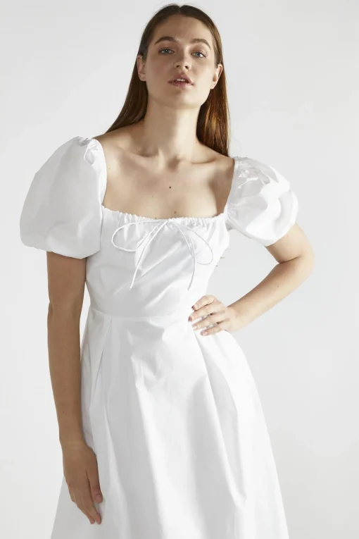 Glamorous Day Dresses|Midi & Midaxi Dresses|White Square-Neck Midi-Dress -