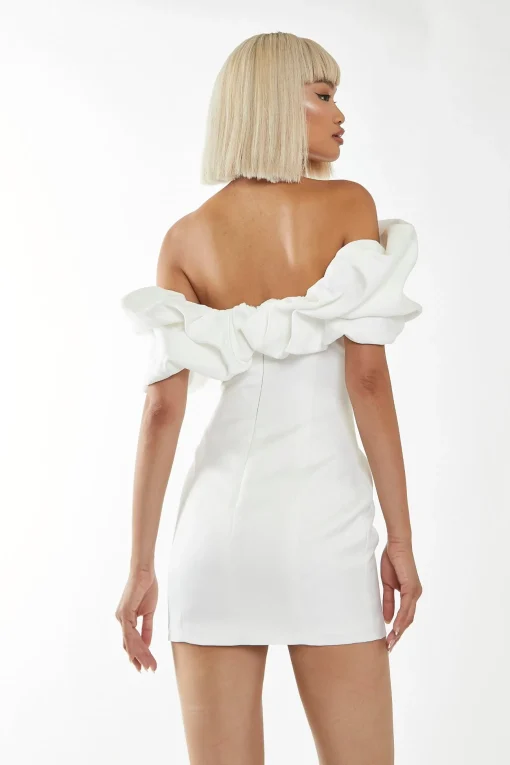 Glamorous Go To Partywear|Party Dresses|White Statement Puff Bardot Mini-Dress -