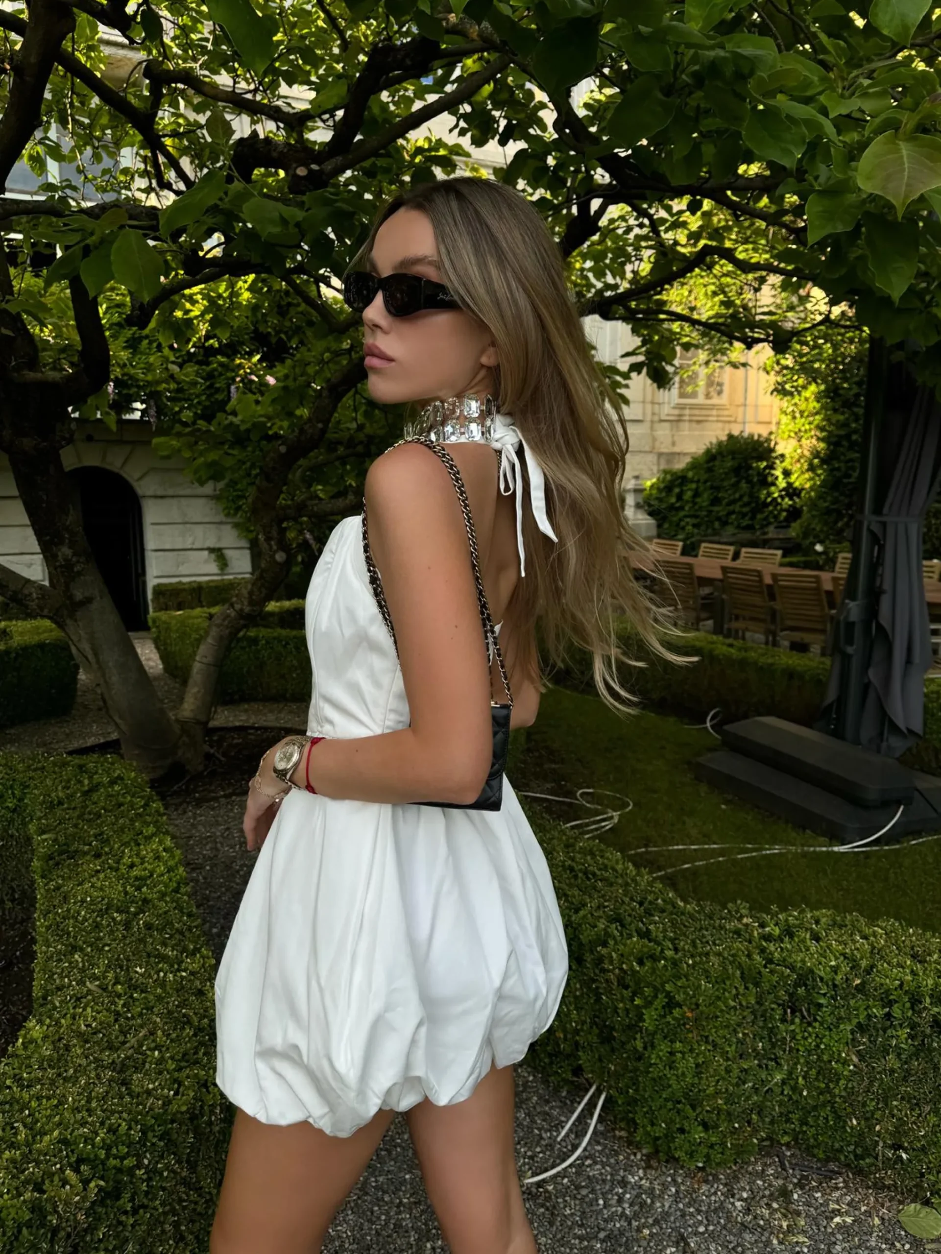 Glamorous Dresses|Day Dresses|White V-Neck Skater Mini-Dress -