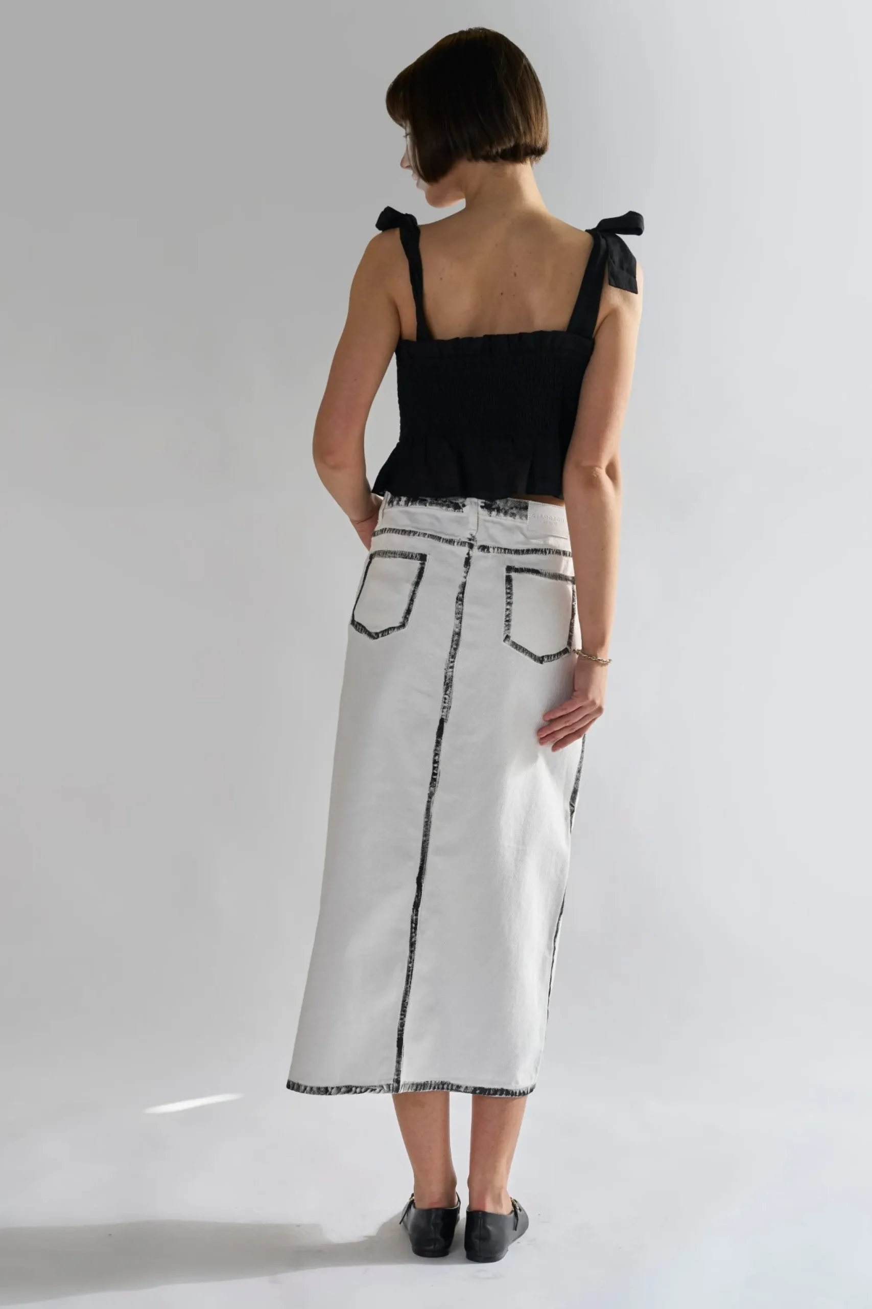 Glamorous Denim Skirts|Midi & Midaxi Skirts|White-Black Edges Denim Straight Midi-Skirt -