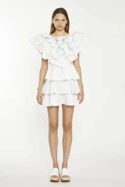 Glamorous Mini Dresses|Mini Dresses|White/Blue/Pink Ditsy-Mix Tiered-Frill Mini-Dress -