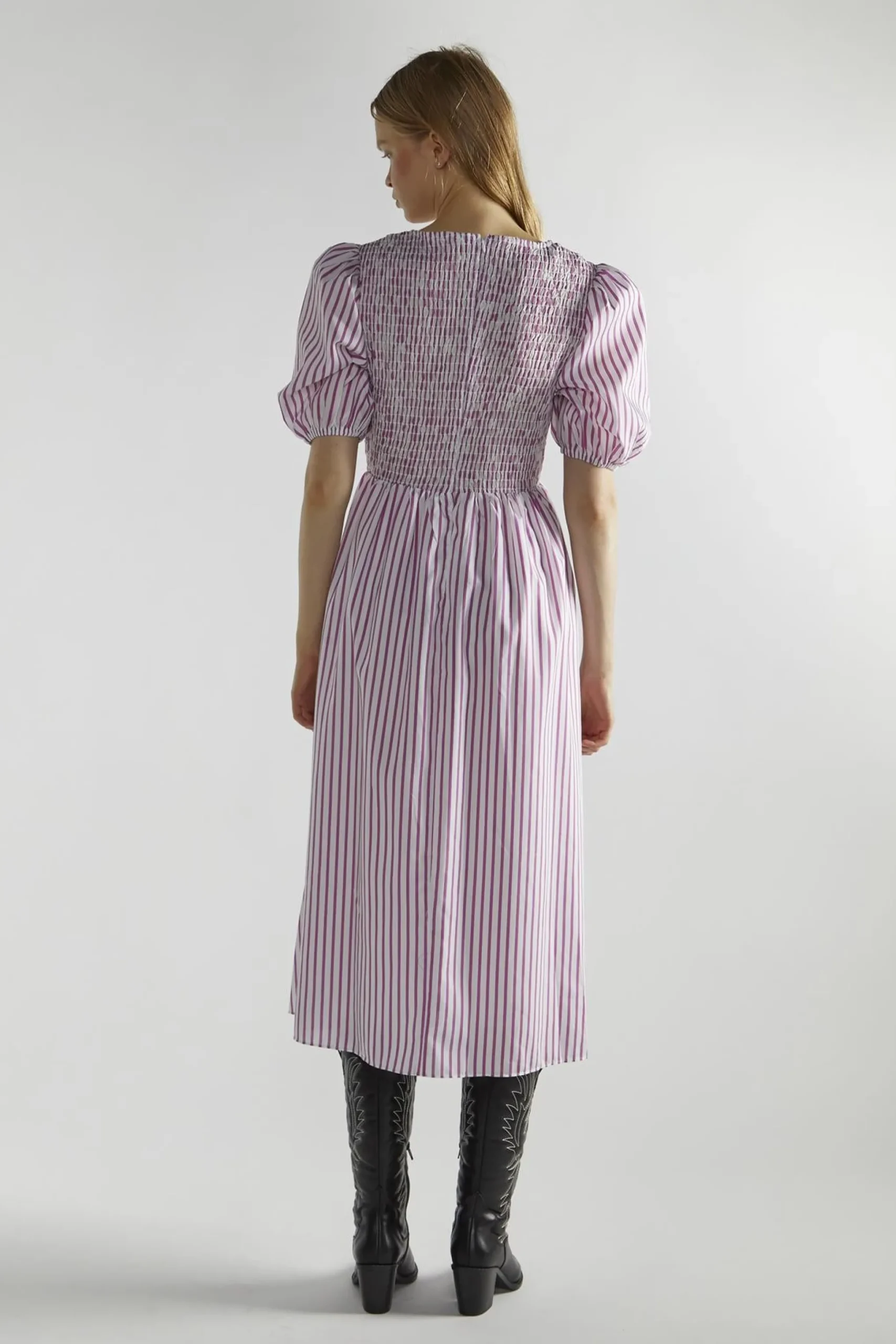 Glamorous Midi & Midaxi Dresses|Midi & Midaxi Dresses|White-Purple-Stripe Tie-Front Midi-Dresses -