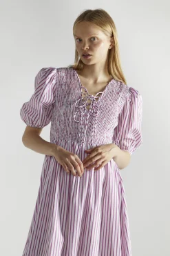 Glamorous Midi & Midaxi Dresses|Midi & Midaxi Dresses|White-Purple-Stripe Tie-Front Midi-Dresses -