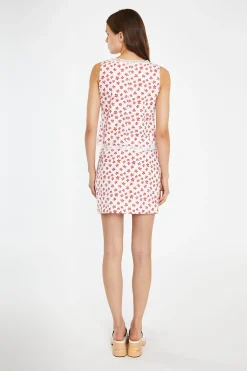 Glamorous Tops & T-shirts|White-Red Daisy Lace Trim Tie-Front-Top -