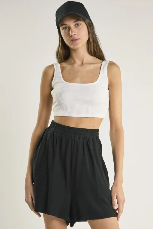 Glamorous Loungewear|White-Rib Square-Neck Crop-Top -