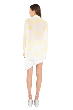 Glamorous Blouses & Shirts|Yellow Print-Chiffon Button Down Classic-Shirt -