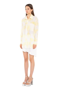 Glamorous Blouses & Shirts|Yellow Print-Chiffon Button Down Classic-Shirt -
