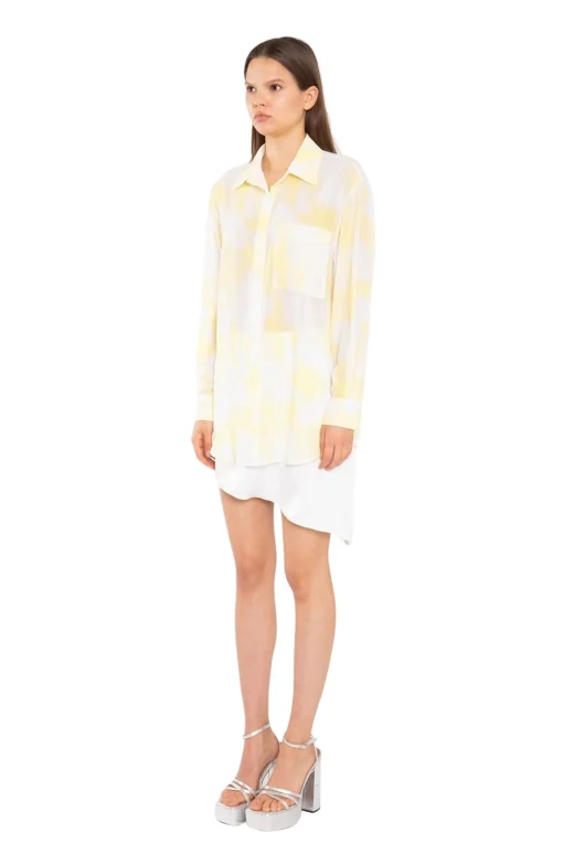 Glamorous Blouses & Shirts|Yellow Print-Chiffon Button Down Classic-Shirt -