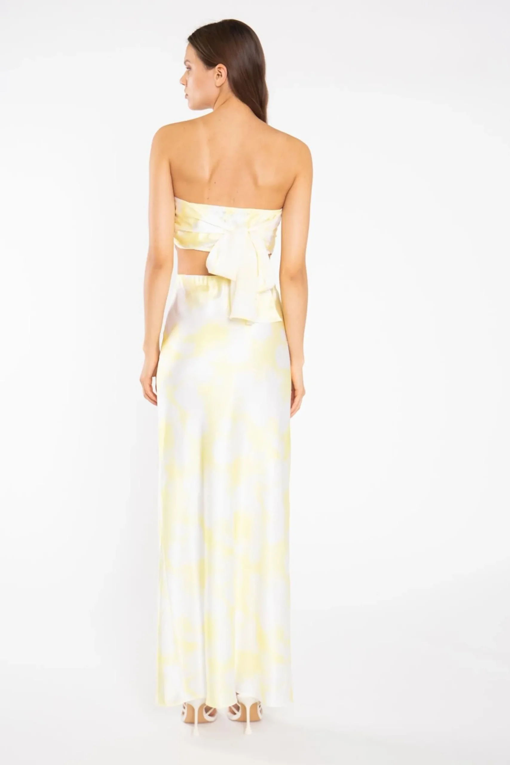 Glamorous Graduation|Co-ords|Yellow Print-Satin Bias-Cut Maxi-Skirt -