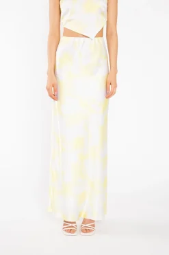 Glamorous Graduation|Co-ords|Yellow Print-Satin Bias-Cut Maxi-Skirt -