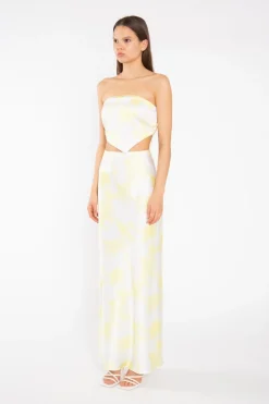Glamorous Graduation|Co-ords|Yellow Print-Satin Bias-Cut Maxi-Skirt -
