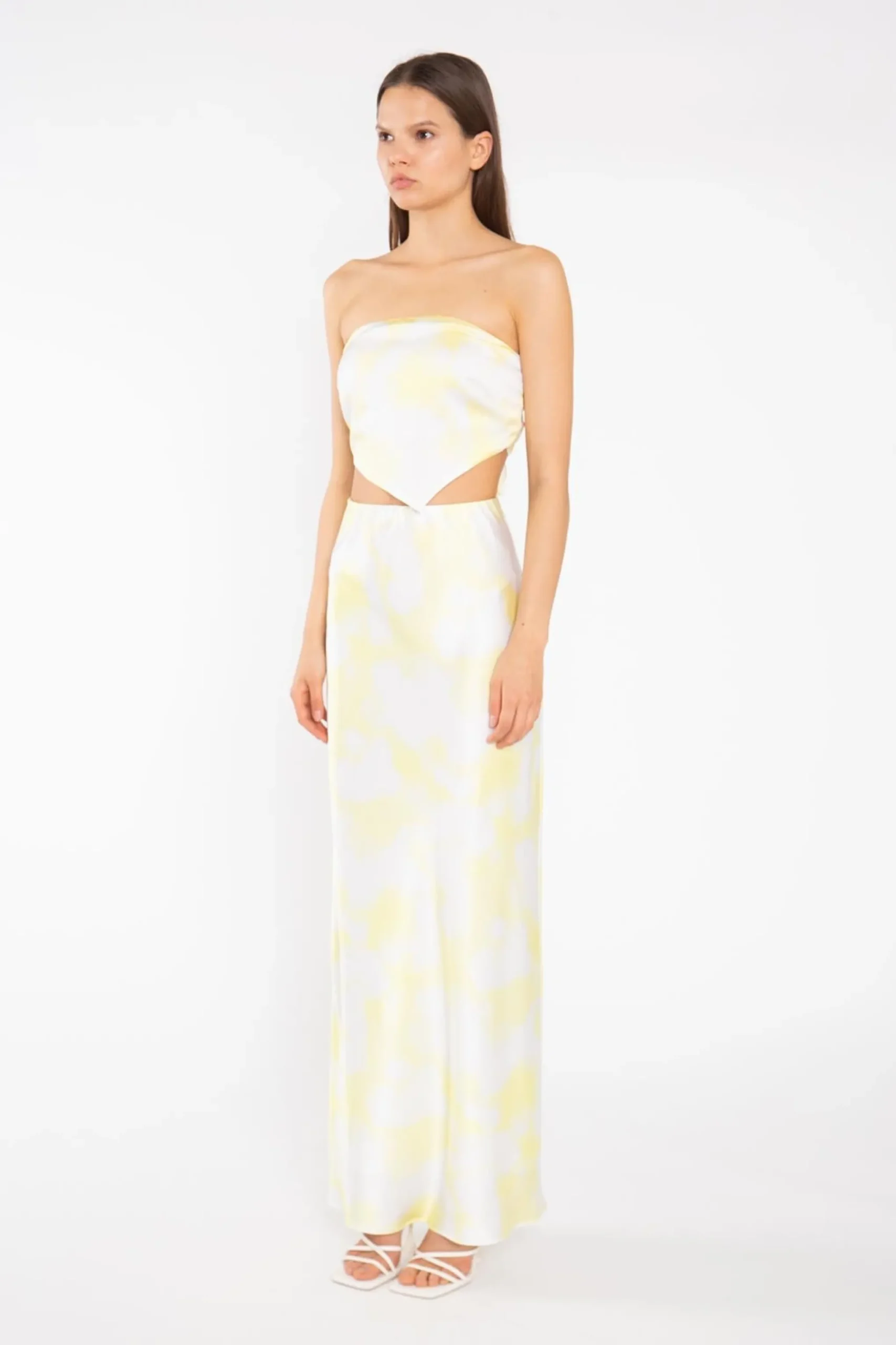 Glamorous Graduation|Co-ords|Yellow Print-Satin Bias-Cut Maxi-Skirt -