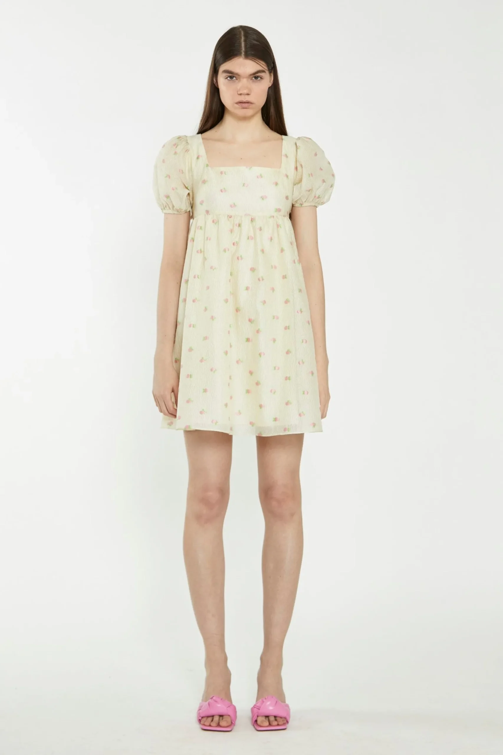 Glamorous Best Dressed Guest|Chic Escapes|Yellow-Pink-Fruit-Organza Babydoll Mini Dress -