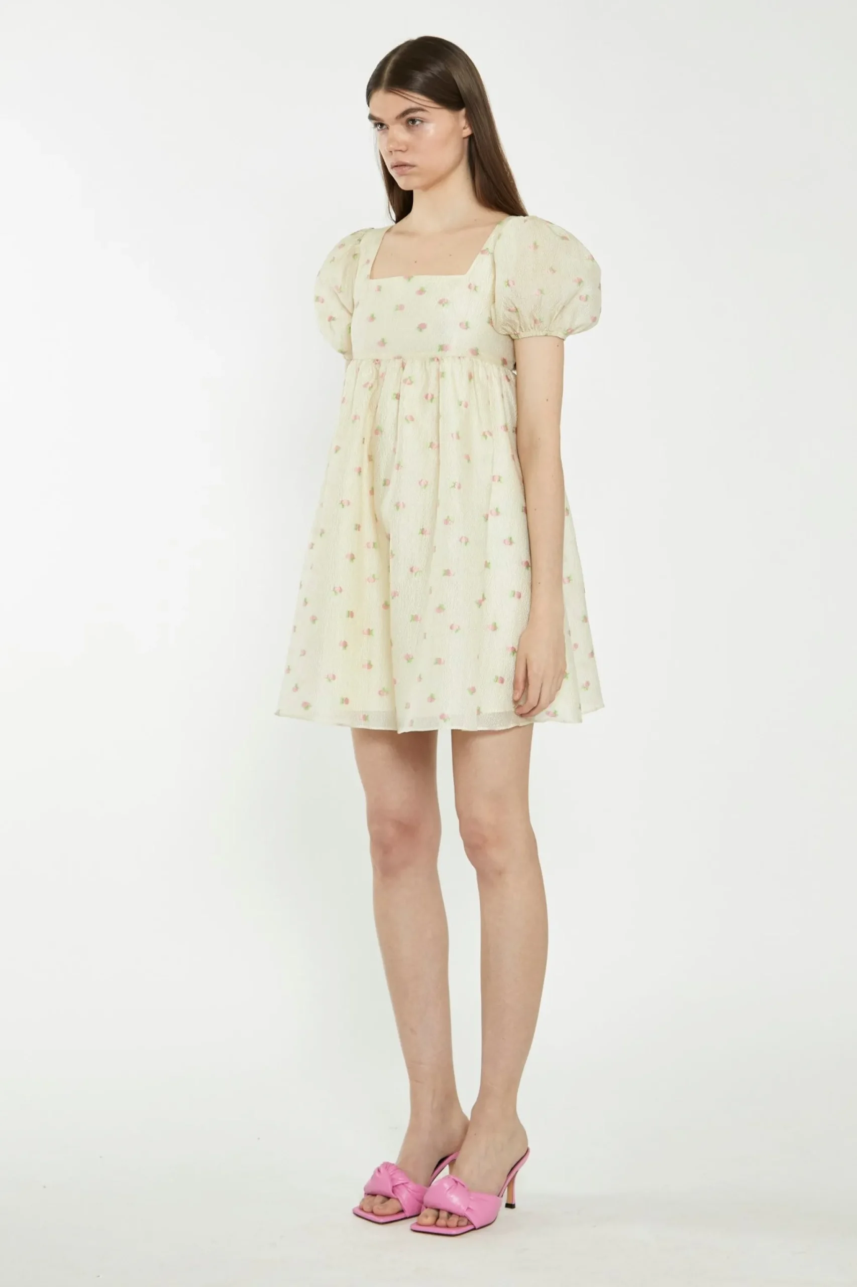 Glamorous Best Dressed Guest|Chic Escapes|Yellow-Pink-Fruit-Organza Babydoll Mini Dress -