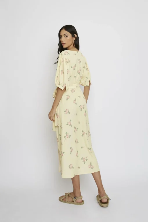 Glamorous Midi & Midaxi Dresses|Midi & Midaxi Dresses|Yellow-Pink-Rose V-Neck-Wrap Midi-Dress -