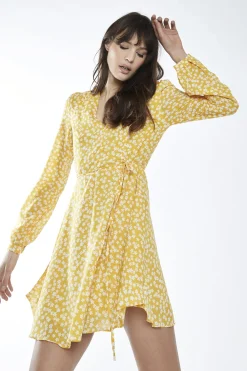 Glamorous Best Dressed Guest|Day Dresses|Yellow-White Ditsy V-Neck Skater Mini-Dress -