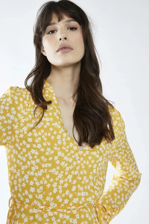 Glamorous Best Dressed Guest|Day Dresses|Yellow-White Ditsy V-Neck Skater Mini-Dress -