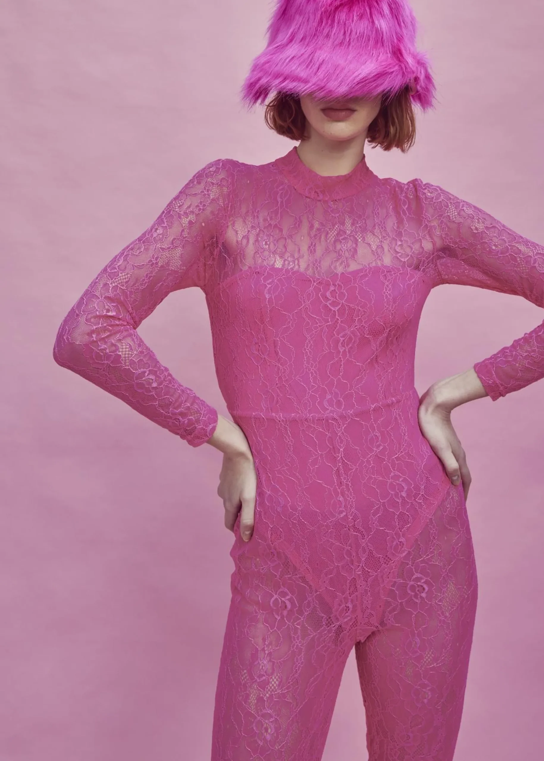 Glamorous Dresses|Crops, Corsets & Bodysuits|Zoe Lace Full Length Bodysuit -Bright-Pink -