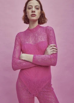 Glamorous Dresses|Crops, Corsets & Bodysuits|Zoe Lace Full Length Bodysuit -Bright-Pink -