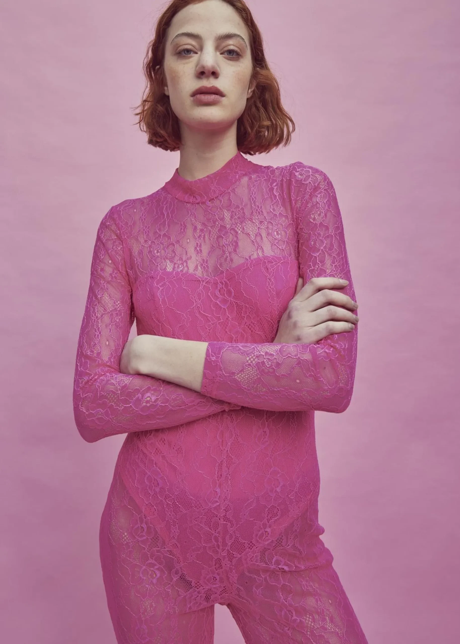 Glamorous Dresses|Crops, Corsets & Bodysuits|Zoe Lace Full Length Bodysuit -Bright-Pink -